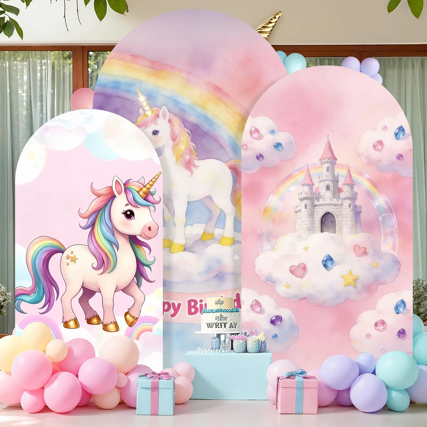 Yeele Rainbow Unicorn Arch Cover Backdrop Sparkling Starlight Castle Sweet Girls Shower Birthday Party Decor Photo Background