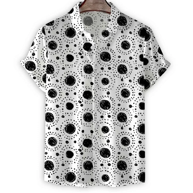 2024 fashion new black and white spot print men's shirt daily casual lapel men's short-sleeved top loose short-sleeved shirt