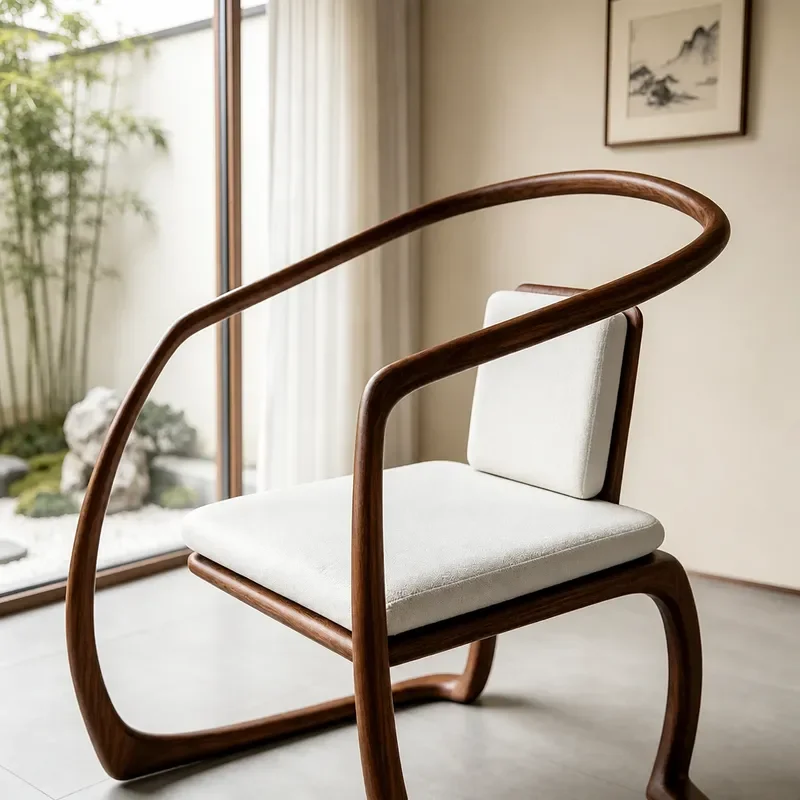 New Chinese Style Solid Wood Single Chair with Backrest and Hug Armrests Modern Leisure Furniture Song Aesthetic Design