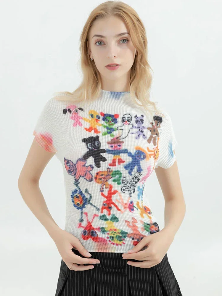 تي شيرت نسائي Harajuku كوري Y2k جرافيك مطبوع بأكمام قصيرة تي شيرت علوي ملابس عصرية عتيقة ملابس الشارع الشهير تي شيرت صيفي برقبة دائرية