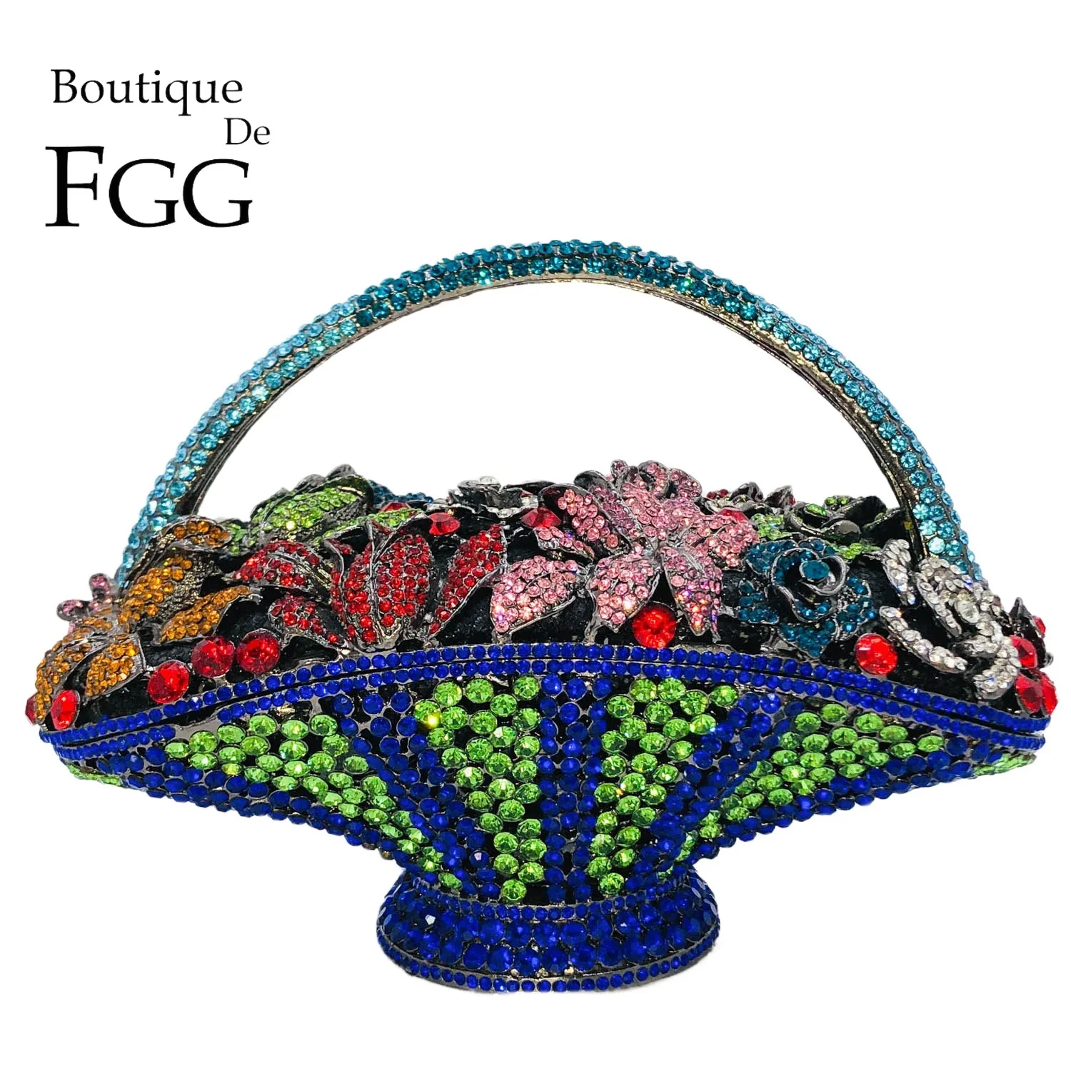 

Boutique De FGG Elegant Women Flower Evening Bags and Clutches Formal Party Floral Basket Crystal Clutch Purse Bridal Handbags