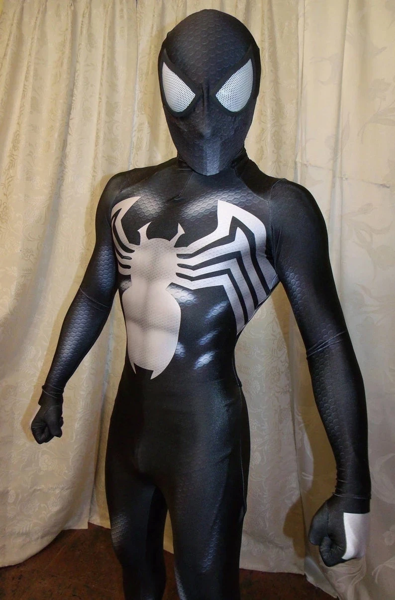 Black Venom Symbiote Suit Adults Kids Spiderman 2 Superhero Cosplay Costume Spidey Zentai Halloween Bodysuit Man Boys