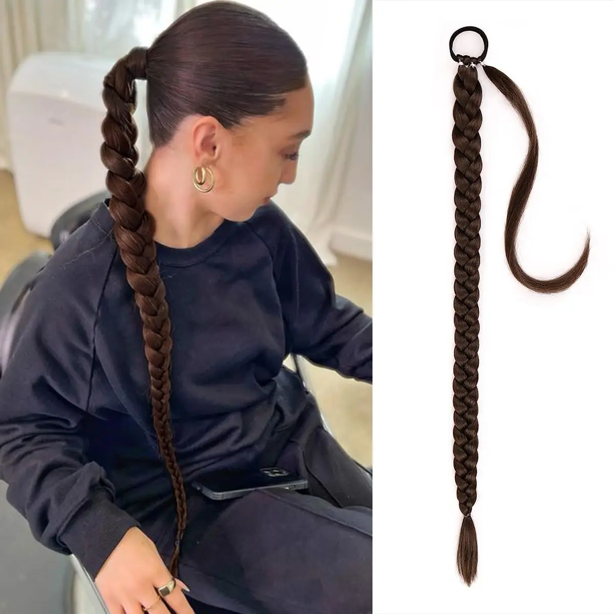 Synthetic Hair Long Braided Ponytail Extension with Hair Hair Extensions Ponytail Natural Soft Piece for Women Daily Wear 30 Inc