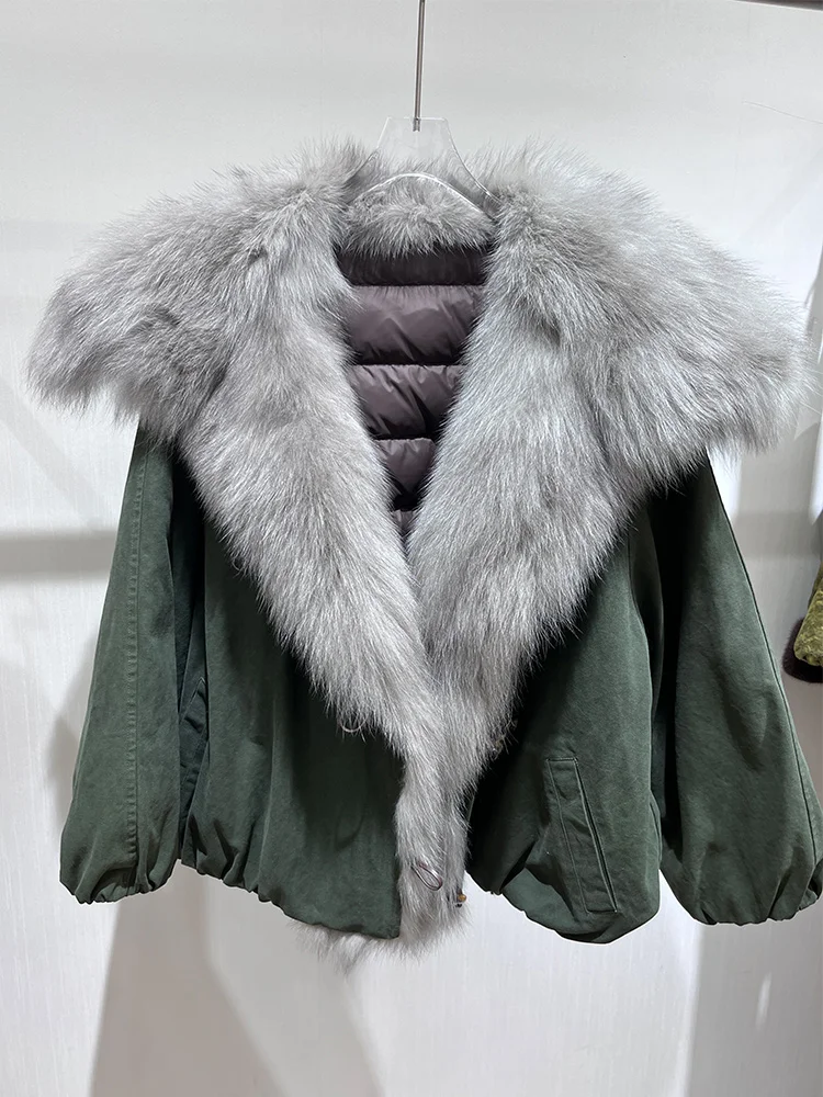 

2025 New Winter Warm Women Goose Down Jacket Real Fox Fur Collar Thick Luxury Parkas Female Puffer Jacket Outwear Denim Coat