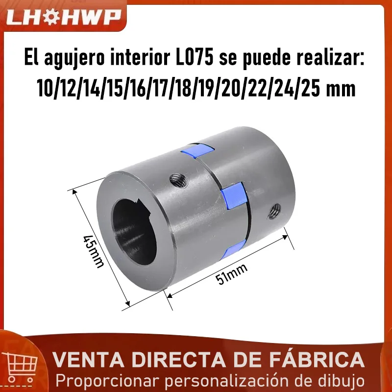 Acoplamiento de tres mordazas L075 D45 L51, orificio interior 10 12 14 15 16 17 18 20 22 24 25, acoplamiento de servomotor/estrella de alto torque