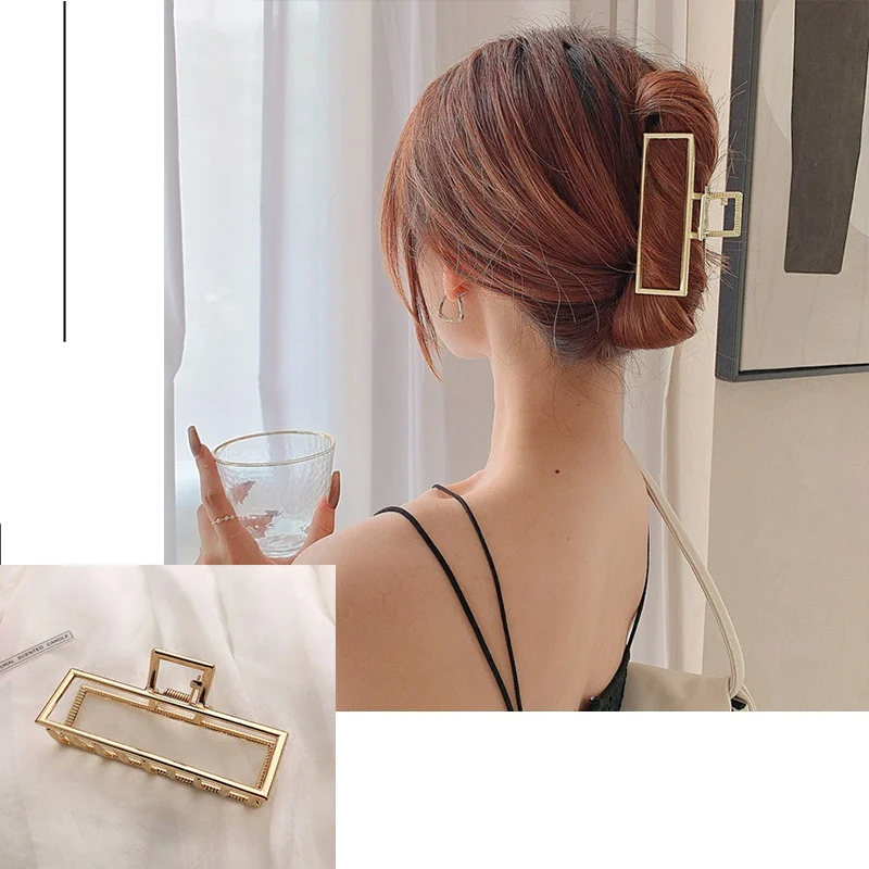 Pinza de garra de Metal para mujer, pinza de pelo geométrica dorada, horquilla de diadema de gran tamaño, accesorios para el cabello de cangrejo,