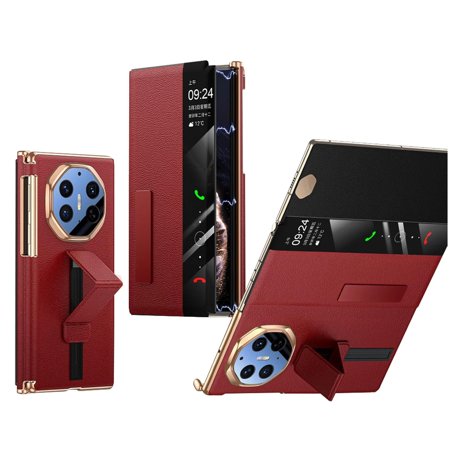 Case for Huawei Mate XT/XTs Genuine Leather Wrist Strap Rotating Stand Shockproof Case Function Cover Drop-Resistant Window View