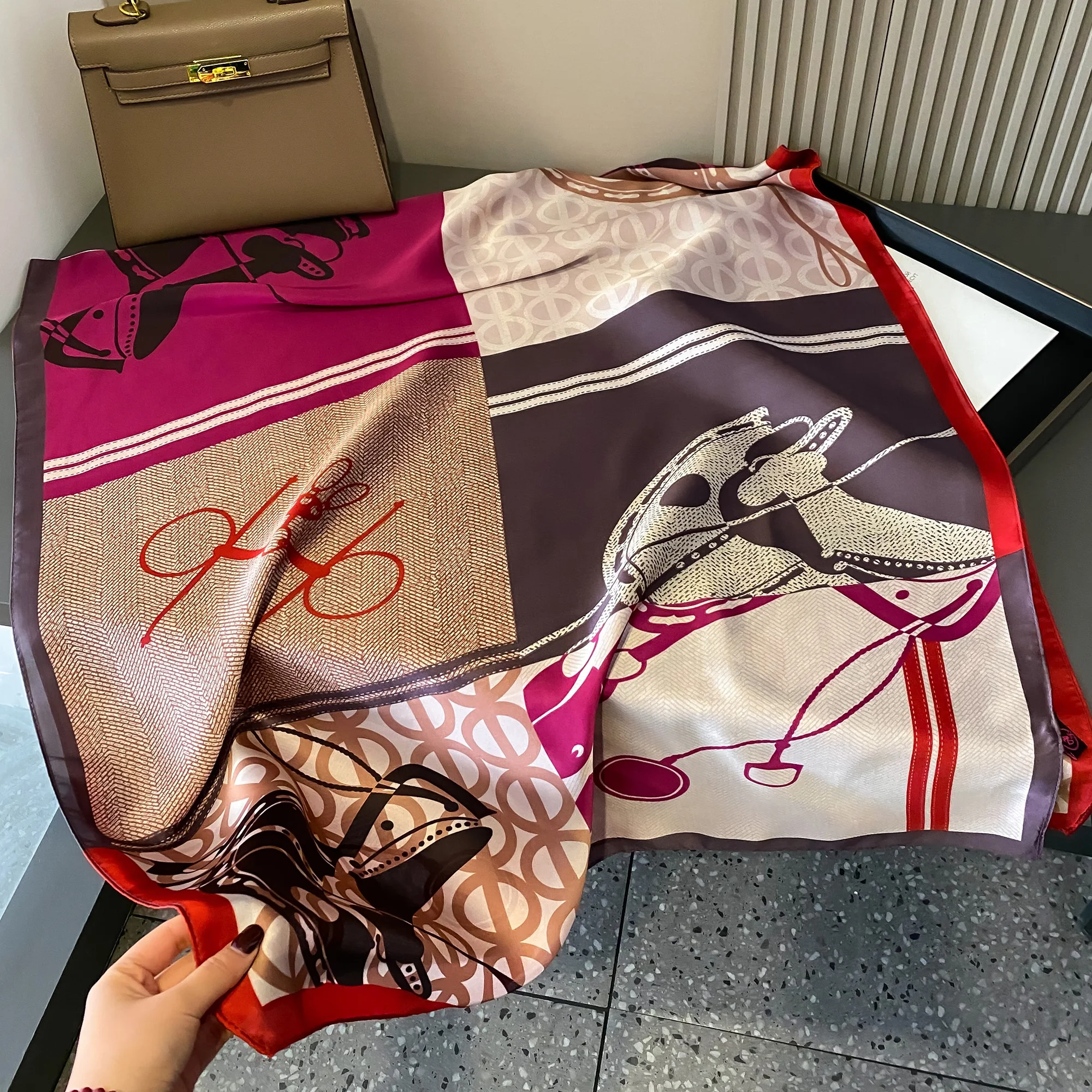 180*90 cm marque de luxe femmes été foulards en soie châles dame enveloppes doux femme géométrie plage étole Bandanna Foulard silencieux