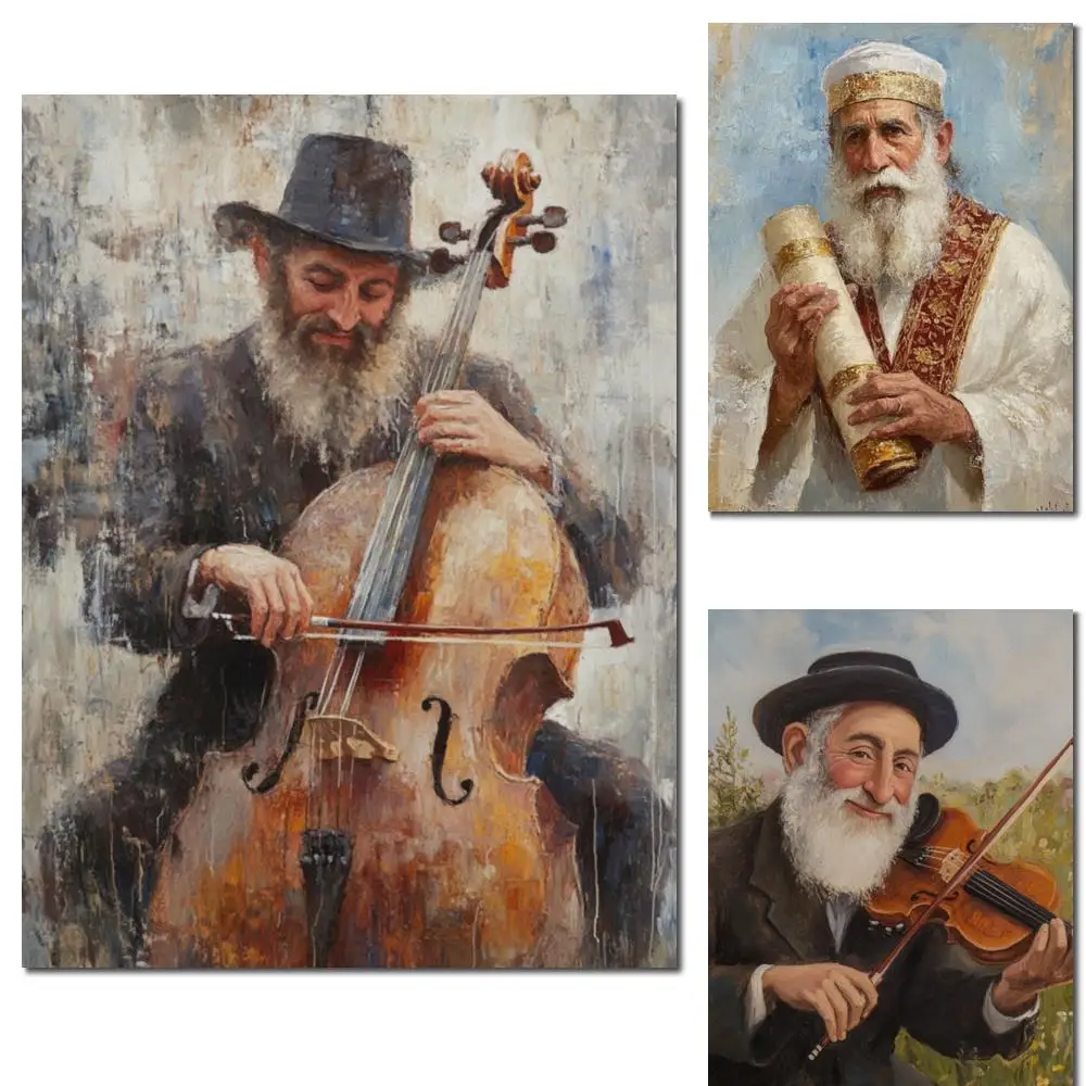 

Custom Judaic Canvas Art Oil Painting Hand Painted Rabbi Musician Portrait Modern Personalized Oil Artwork for Anniversary Gift