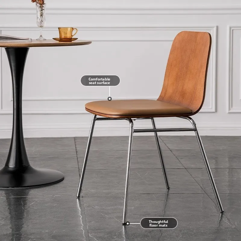 Modern Minimalist Solid Wood Dining Chairs Mid-Century Retro Accent Chair Upholstered Cafe Chair