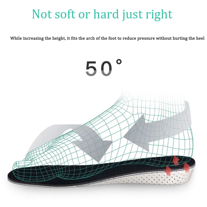 Invisible Height Increase Insoles Unisex Insole Height Lift Adjustable Cut Shoe Heel Insert Taller Support Absorbant Foot Pad