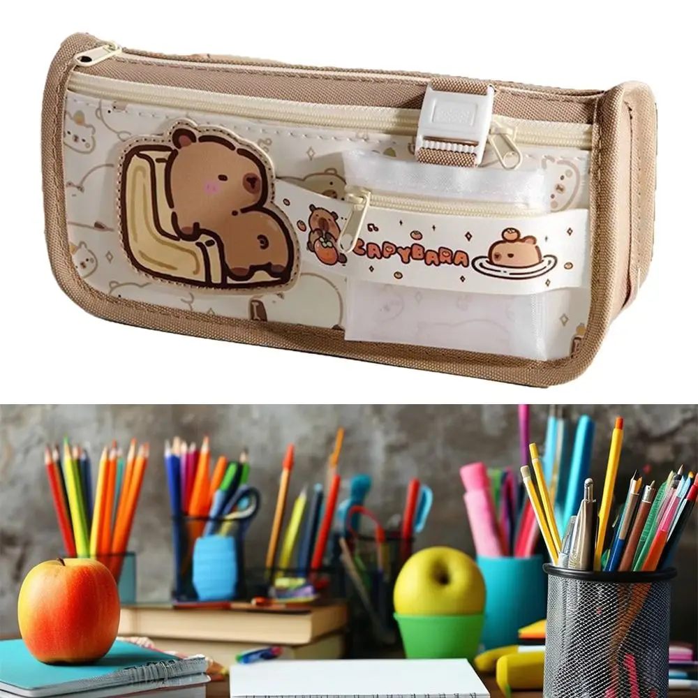 Multifunctional Capybara Pen Bag Zipper Design Large Capacity Stationery Bag Multilayer Pencil Case Students