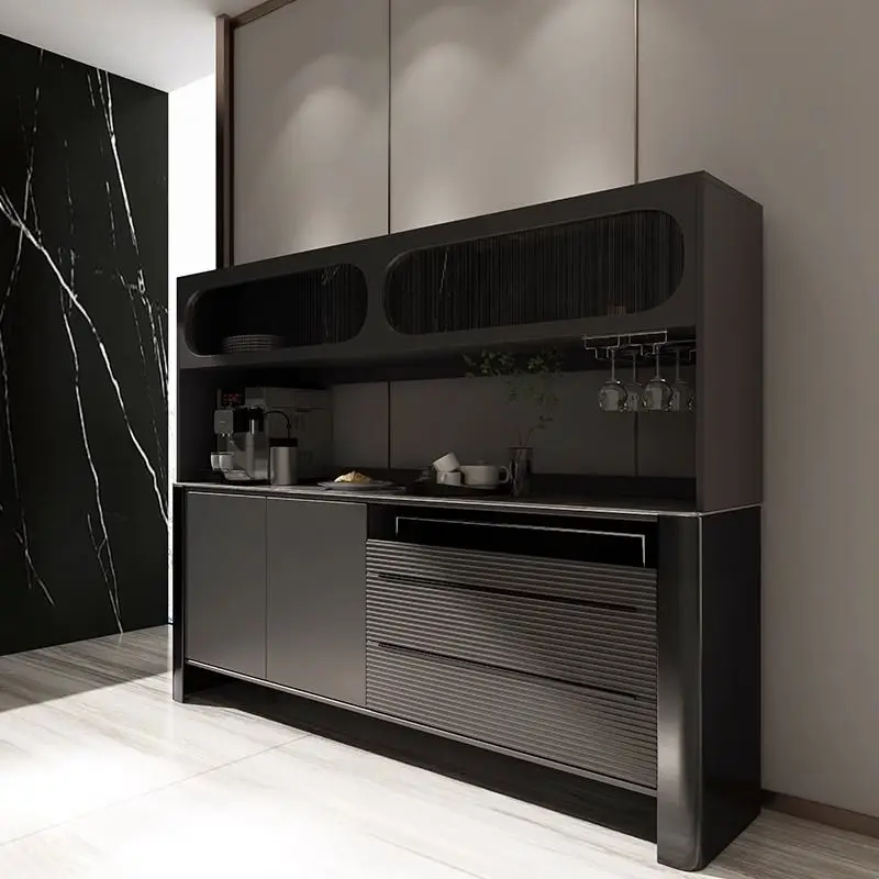 Light luxury, high cabinet with door, Italian minimalism, solid wood dining side cabinet, multi-functional kitchen storage