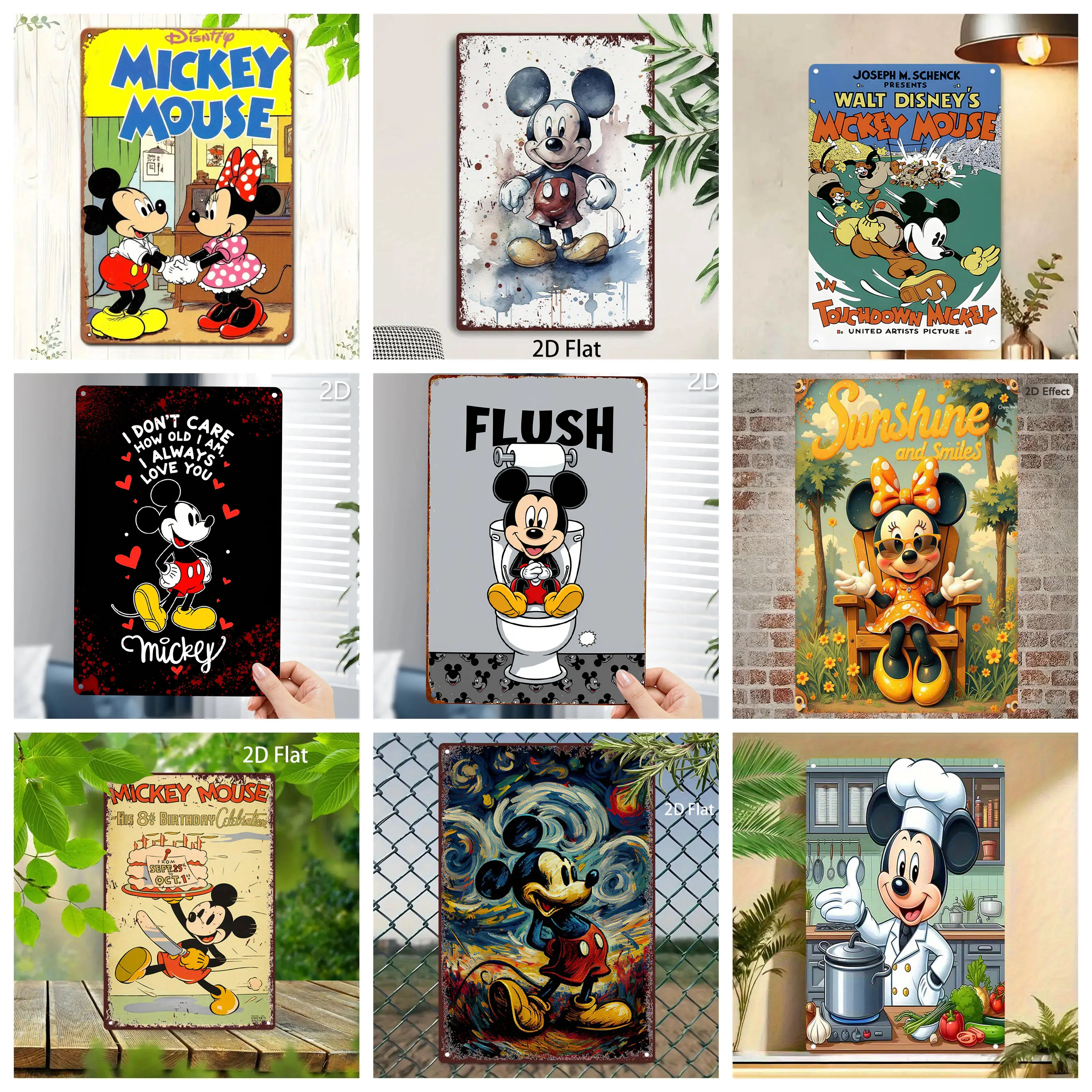 

Miniso Mickey & Funny Scenes Tin Appreciation Metal Tin Signs Posters Decor Retro Metal Plaque Wall Art Decor for Garage Bar