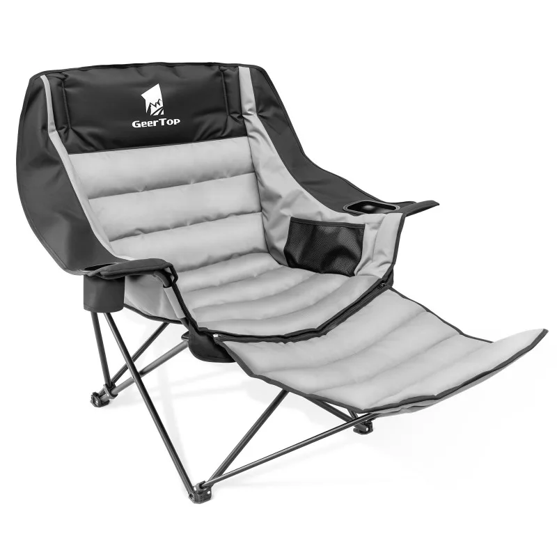 Outdoor folding chair padded moon chair with foot rest portable camping leisure backrest folding beach chair thickened