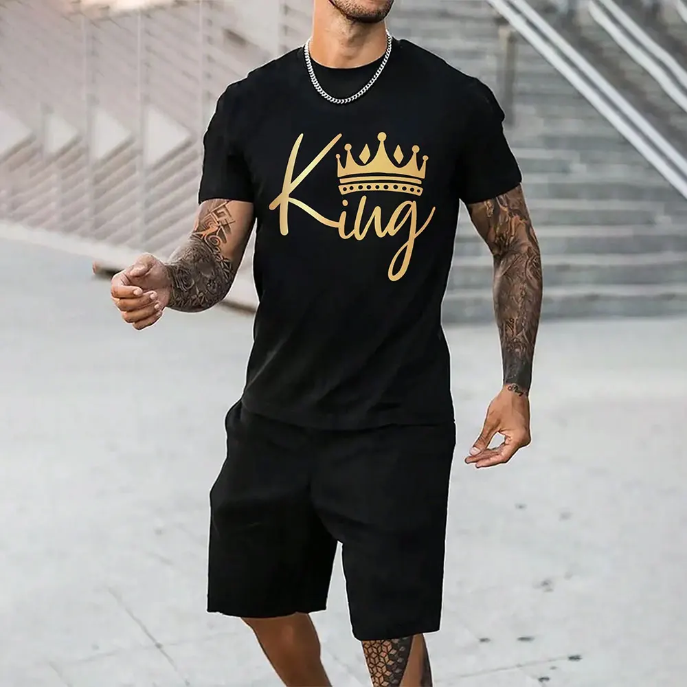 2024 New Men\'s Fashion Short-Sleeved Shorts Set Leisure Summer T-Shirt And Drawstring Shorts 2-Piece Sportswear Set Quick drying