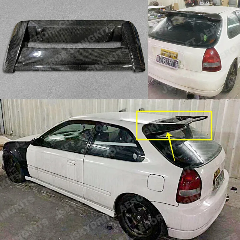 

For Honda EK Civic 3Door Hatchback Rear Roof Spoiler Wing Carbon Fiber Bodykits