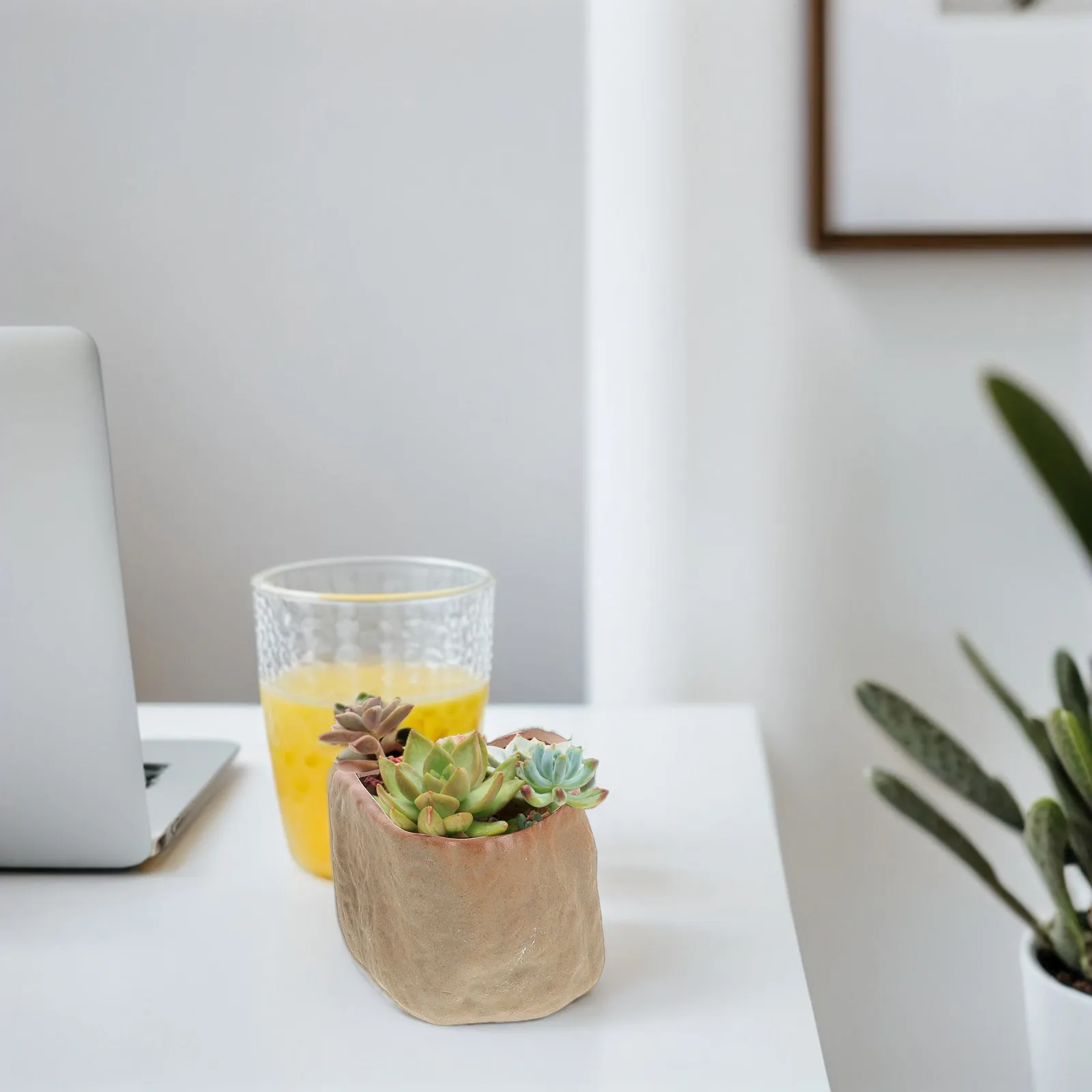 2Pcs Ceramic Succulent Pots Stonelike Texture Mini Planter for Indoor Desk Windowsill Small Spaces Drainage Hole for Cactus