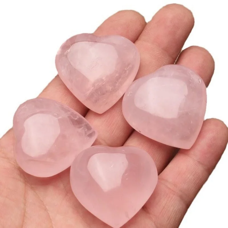 Natural Crystal Stone Love Heart Carving Reiki Healing Rose Quartz Decoration