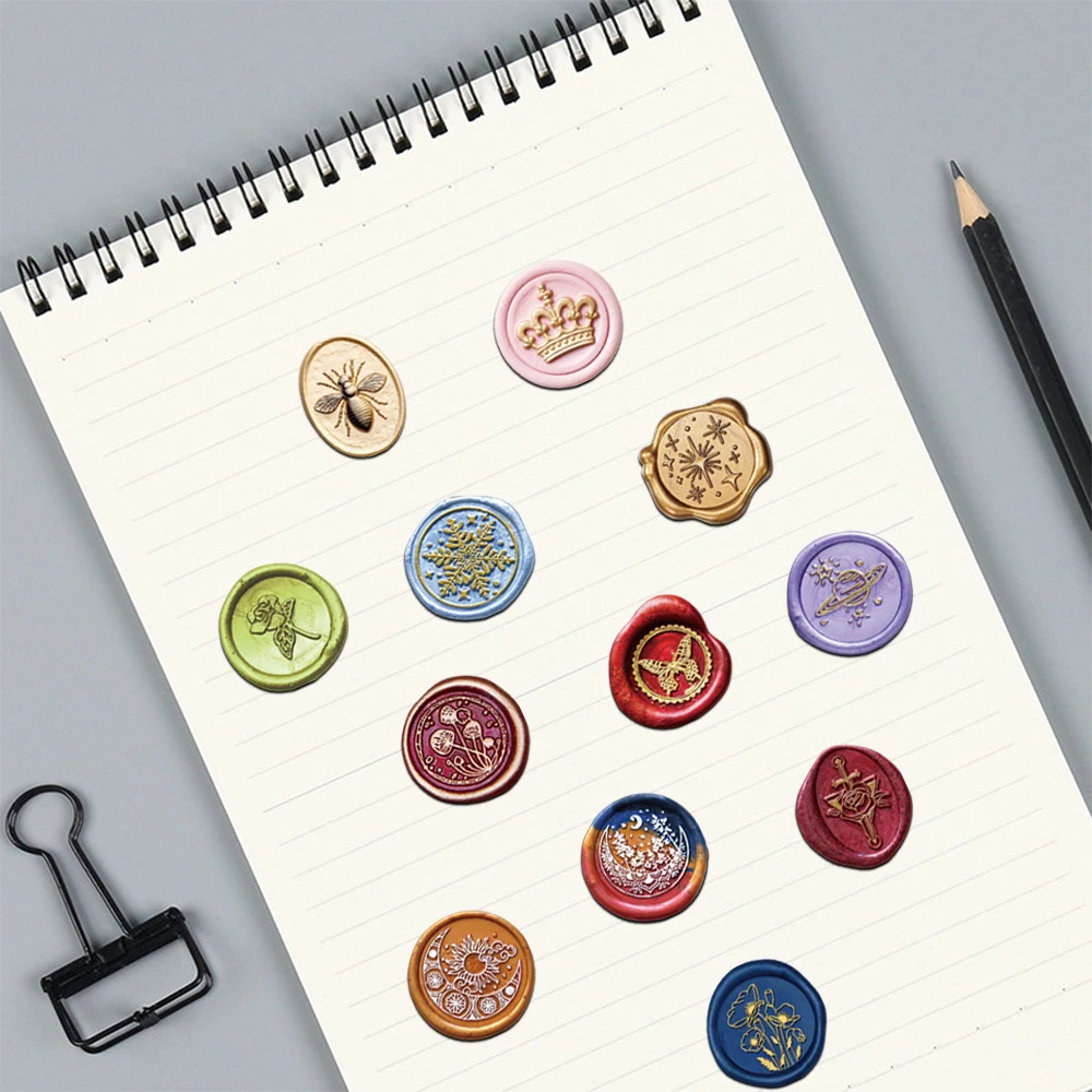 64 قطعة الرجعية الكلاسيكية الشمع ختم الفن ملصقات مقاوم للماء بولي كلوريد الفينيل ندفة الثلج فراشة الحب القمر لتقوم بها بنفسك جراب هاتف سجل القصاصات المغلف #5