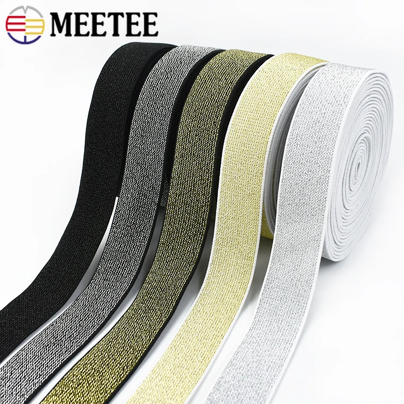 2/5M Meetee 10-50mm Glitter Gold Silver Elastic Band Pants Trousers Belt Strench Rubber Bands Underwear Strap Elastique Sewing