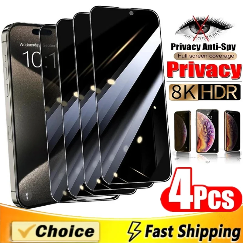 

4Pcs Privacy Screen Protector for IPhone 15 14 11 12 13 Pro Max 12 13 Mini XR X XS MAX 7 8 15 14 Plus Anti-spy Tempered Glass