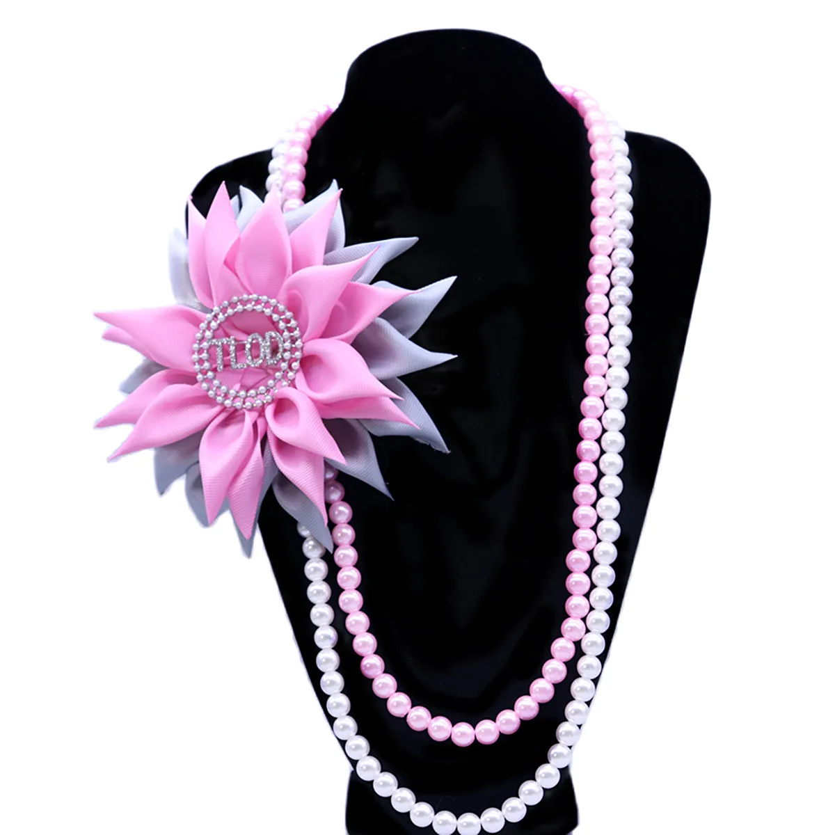 Pure Pink Gray Corsage Ribbon Flower Letters TOP LADIES OF DISTINCTION TLOD Club Necklaces For Gift