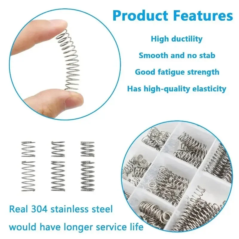 240 قطعة/صندوق مجموعة متنوعة من زنبرك الضغط 304 من الفولاذ المقاوم للصدأ مع 15 مقاسًا نوابض صغيرة للإصلاح الميكانيكي لمشاريع ذاتية الصنع #4