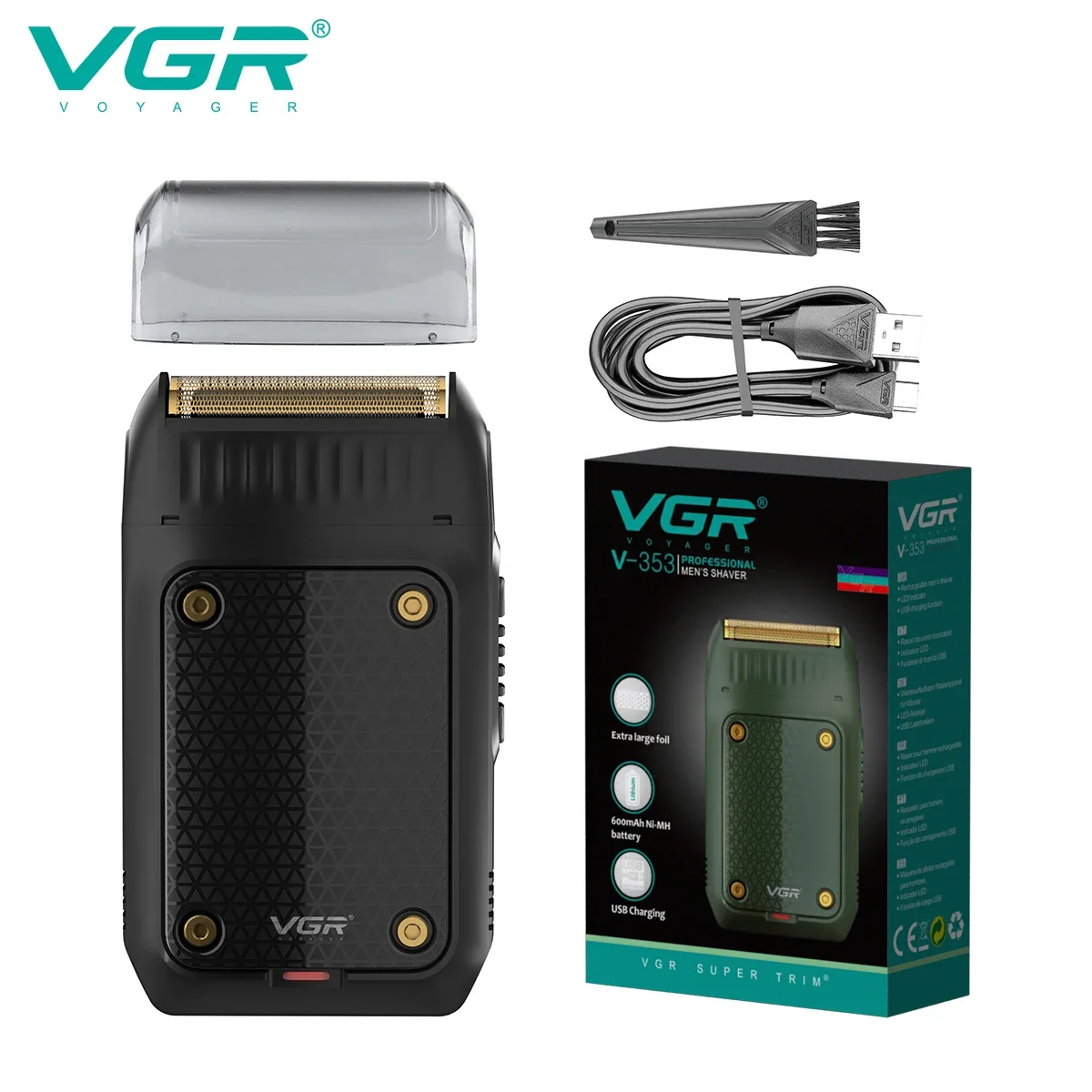 VGR Shaver Single Blade Electric Razor Powerful Shaving Machine Portable Beard Trimmer Rechargeable For Men V-353