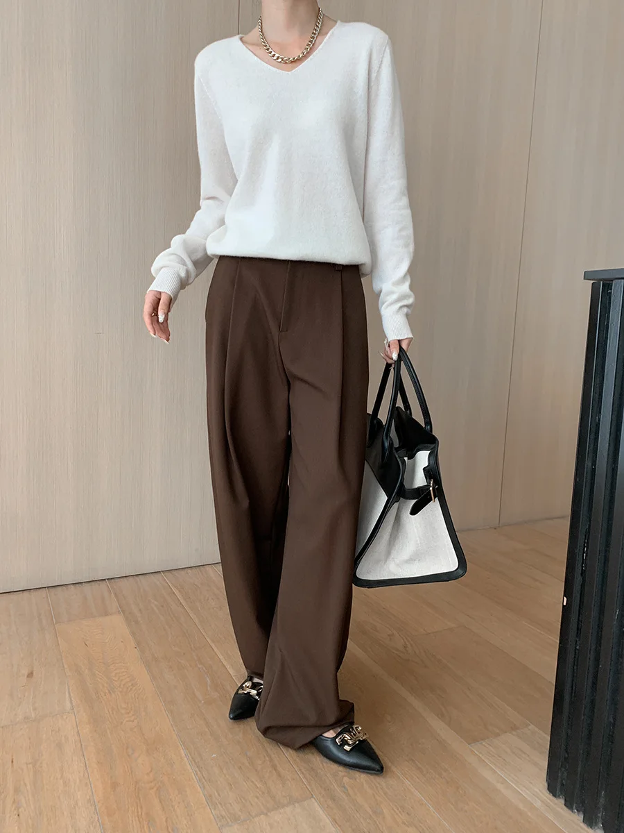 Spring and Autumn Women\'s Casual Solid Color High Waist Loose Pants