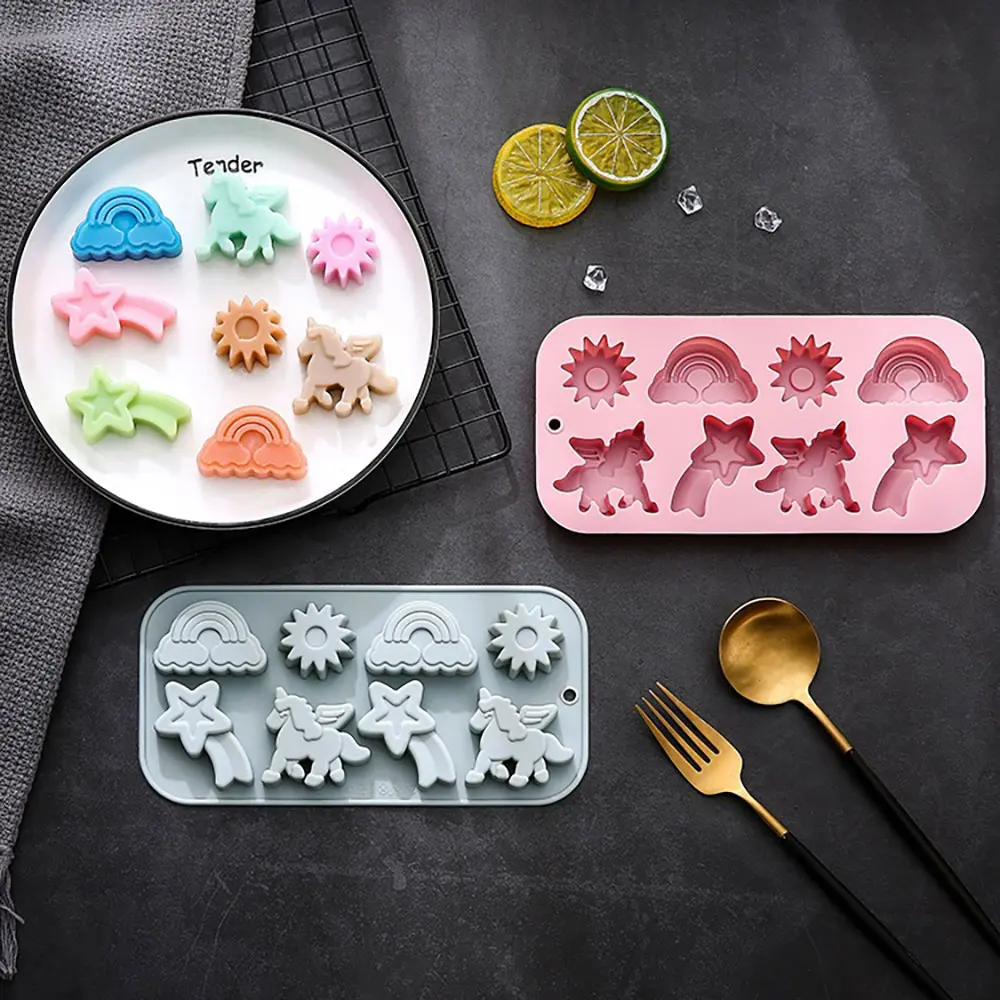 Unicorn Silicone Mold Flying Unicorn Themed Baking Mould Tray Cartoon Rainbow Meteors Sun for Party Chocolate Cake Topper Mousse