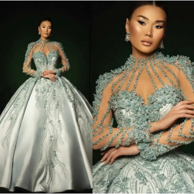 

Изысканное бальное платье Свадебные платья Жемчуг Бусины Кристаллы Аппликации Свадебное платье принцессы больших размеров по индивидуальному заказу Vestidos De Novia