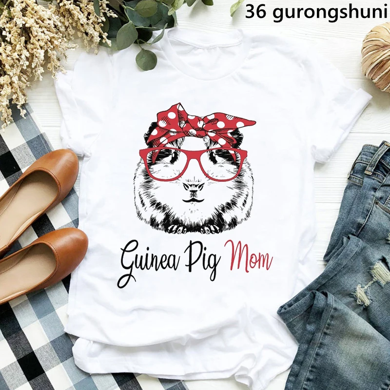 

Guinea Pig Mom Graphic Print Tshirt Women Clothes 2024 Funny White T Shirt Female Harajuku Shirt Summer Fashion Tops Tee Shirt