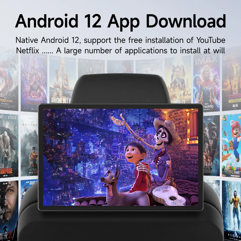 JIUYIN 13inch Android 12 Car Headrest Monitor Carplay Android Auto Display IPS Tablet Touch Screen 2K HD For Car Rear Seat USB