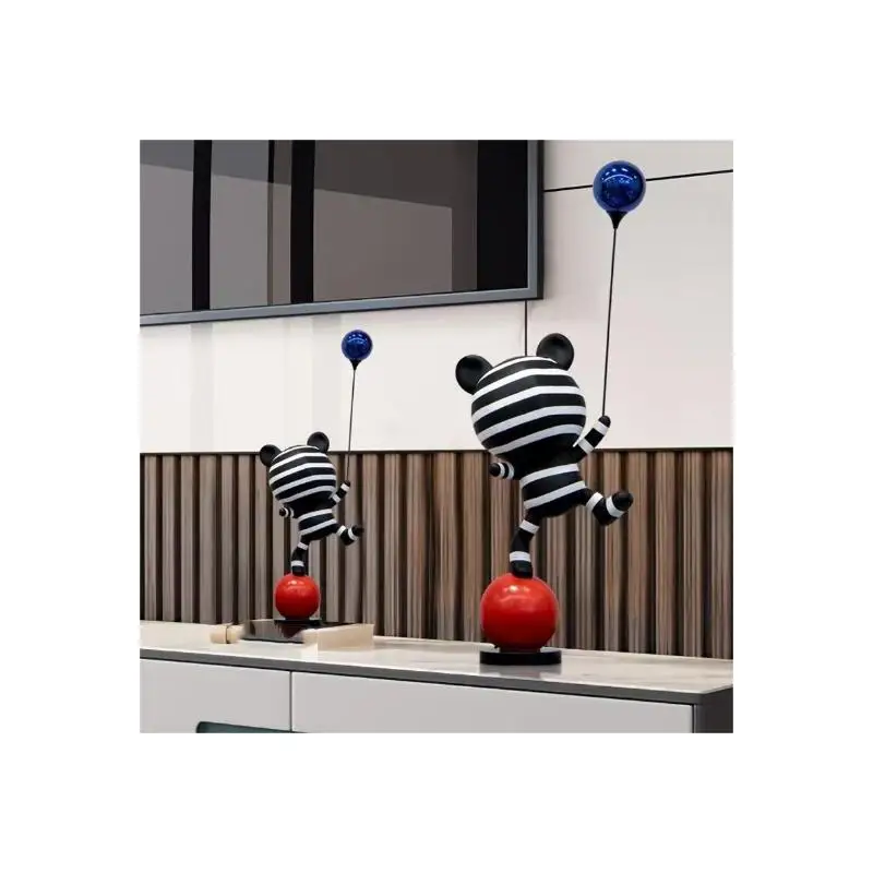 Pop Art Style Resin Crafts Creative Striped Balloon Bear Sculpture Decoration Home Decoration