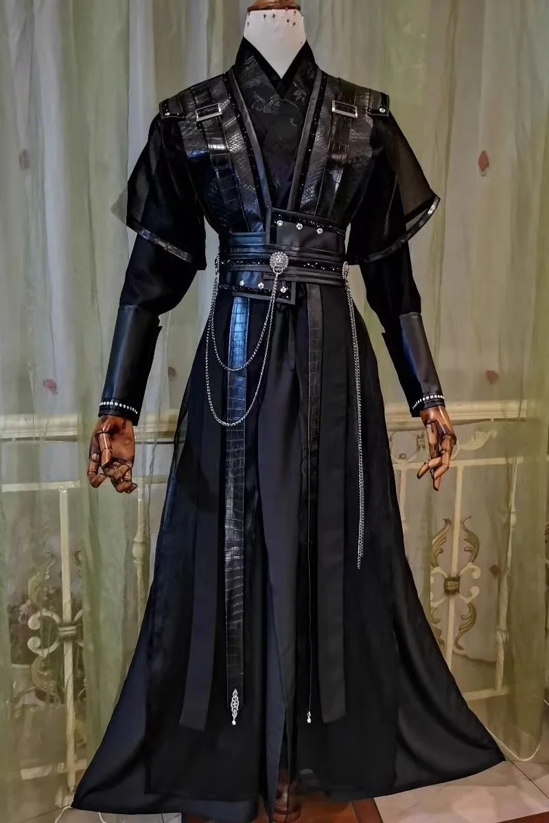 Disfraz de Cosplay de MORAN negro oscuro para hombre, traje gótico de Mascarada, vestido de Crowley Hanfu, conjunto de nicho de moda, Anime, ropa de Halloween para niños