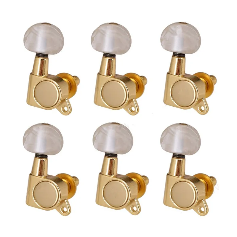 A Set Of 6 Pcs White Small Button Golden Silver Guitar Tuning Pegs Machine Heads Strings Accessories Parts