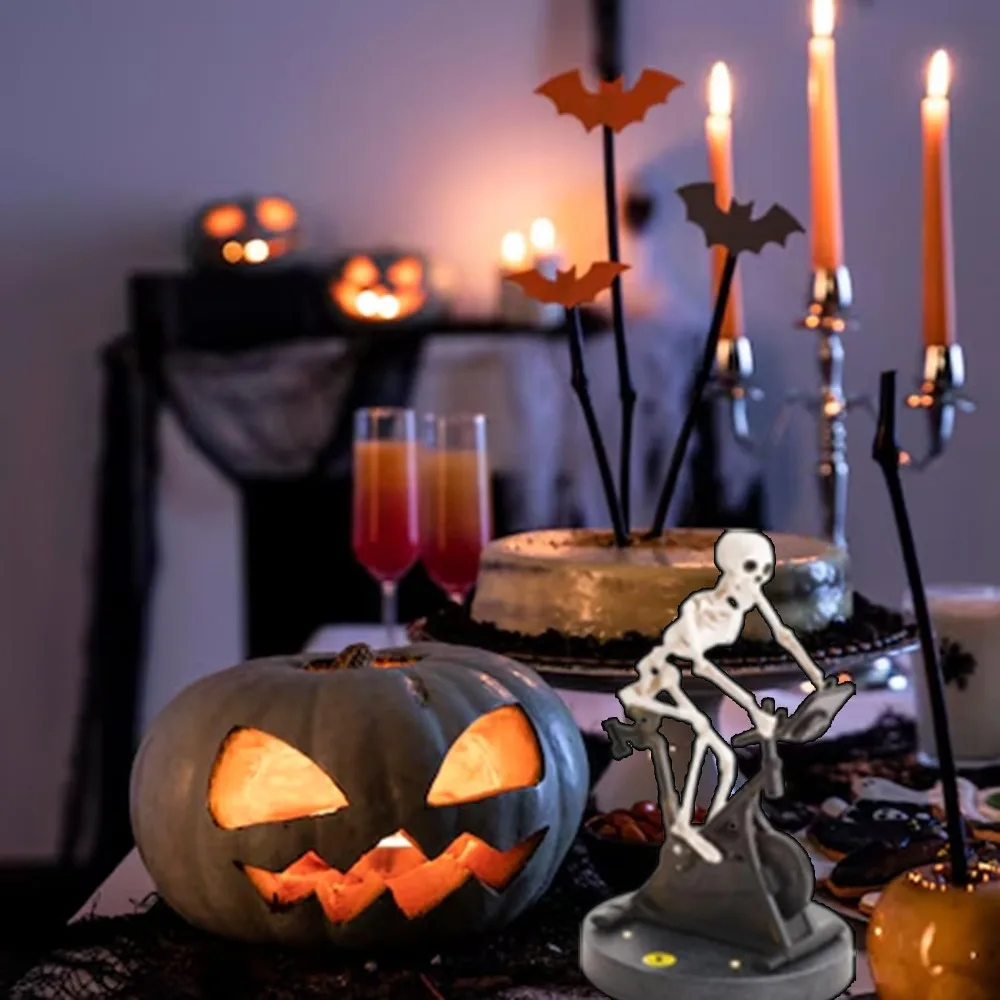 Riding Bike Animatronic Skeleton Decor Gift Halloween Decorations Animated Skeleton Riding Skeleton Decor Ride Spinning Bike