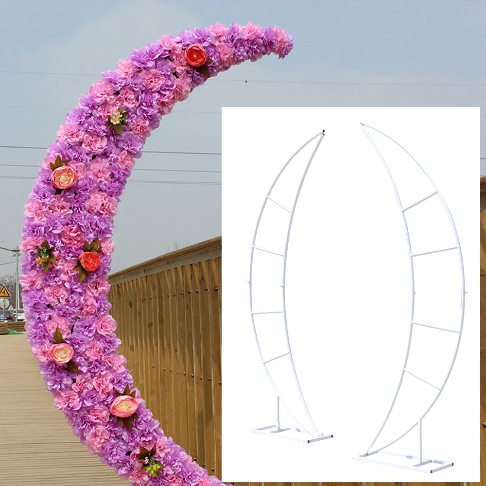 2 pezzi Crescent Moon Floral Stand Wedding Arch Party Framework Iron Stand sfondo bianco