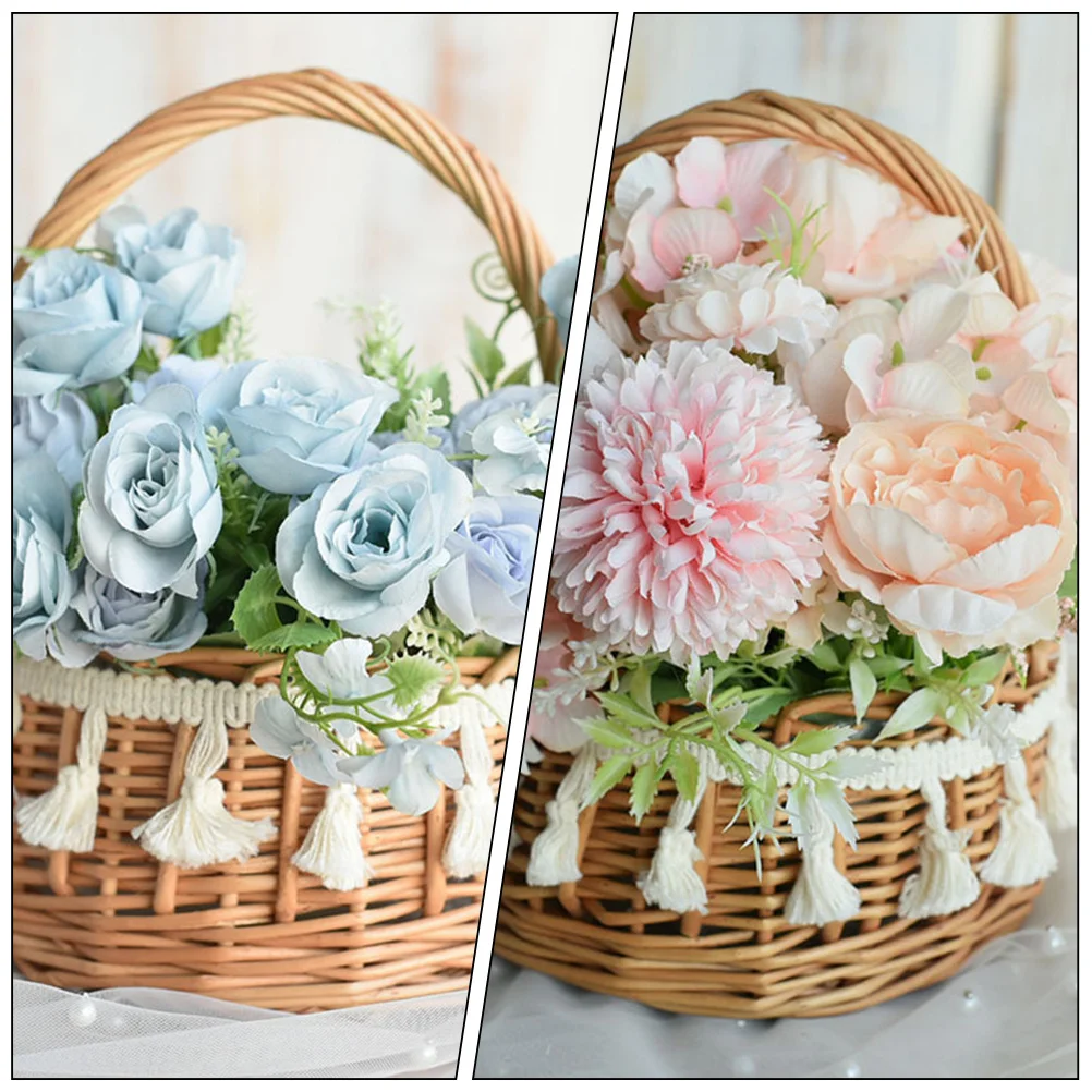 

Natural Woven Flower Basket Rattan Material with Handle for Wedding Flower Rustic Storage Basket Daily Use Decor