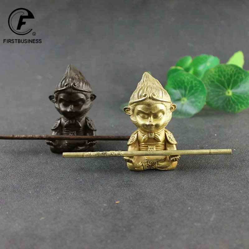 Antique Brass Sun WuKong Monkey King Statue Figurines Retro Office Desktop Decoration Miniature Car Ornaments Bronze Home Decors