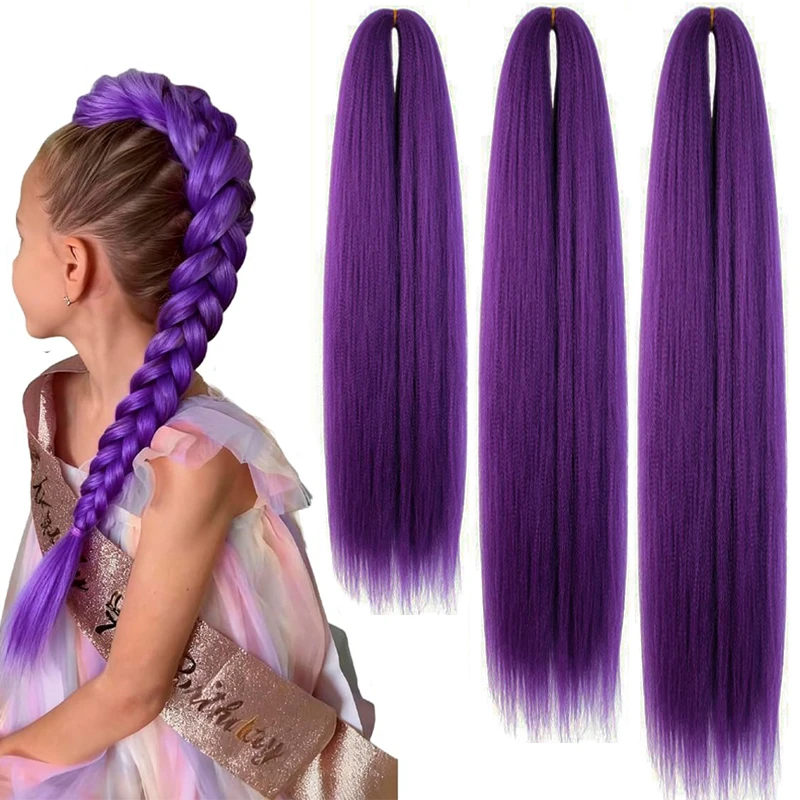 Purple Braiding Hair Extensions Hairpiece Synthetic 18-32inch Pre Stretched EZ Braids for Kids for Christmas&Festival Party Use