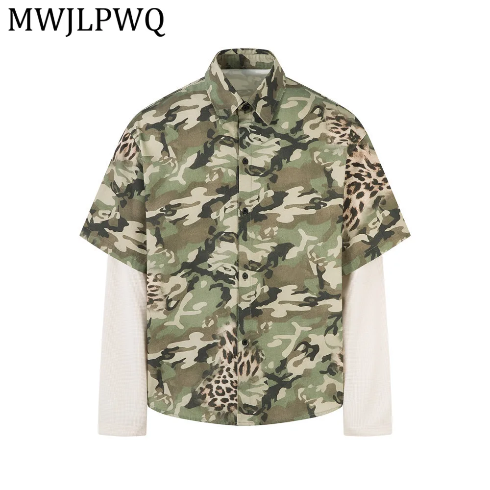

Мужская камуфляжная рубашка MWJLPWQ с эффектом двухслойности, в стиле пэчворк, с цветными блоками, длинным рукавом, отложным воротником, в американском ретро-стиле, весна-осень 13307