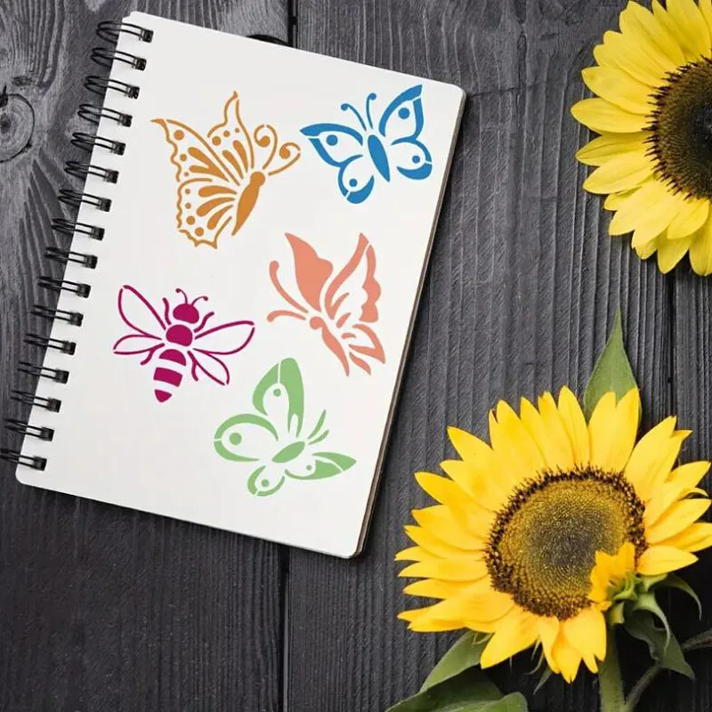 30*30cm Sunflower Butterfly Coloring Embossing Stencil DIY Scrapbooking Patterns Holiday Painting Template Decoration Reusable image 4