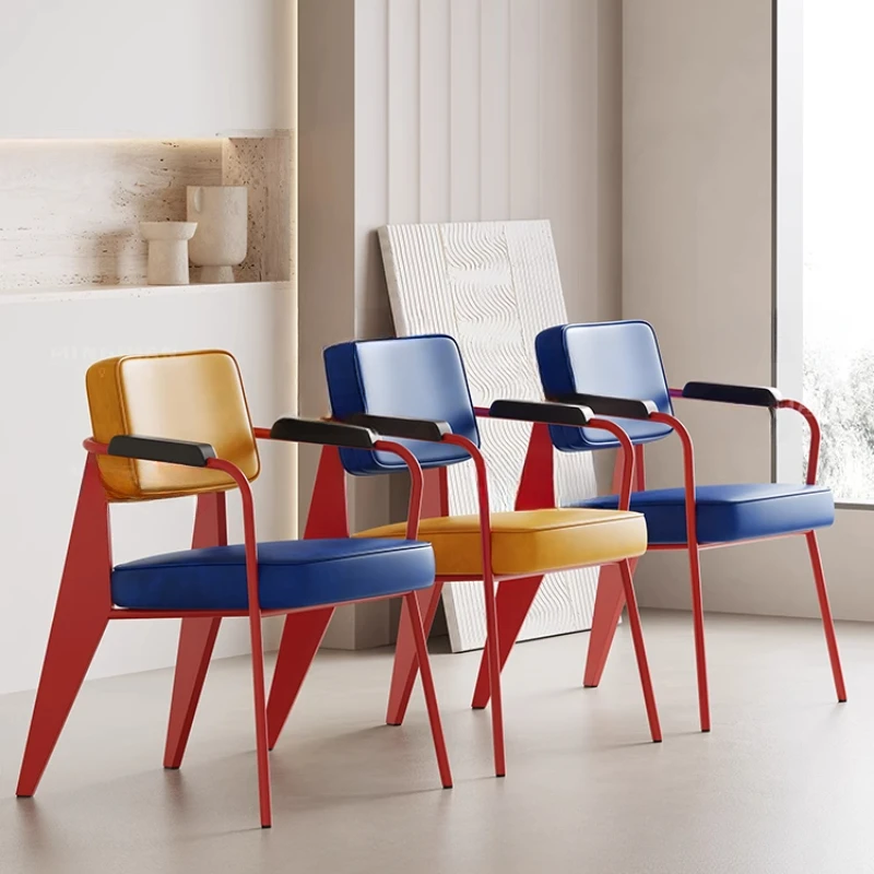 Memphis color dining chair stool Italian home backrest chair retro internet celebrity high-end designer leather cushion chair