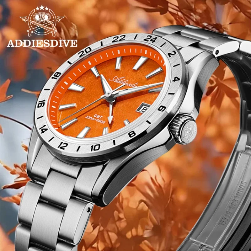 ADDIESDIVE Men GMT Watch AD2548 316L Steel Sapphire Glass BGW9 Super Luminous 200m Waterproof Swiss Ronda 515-24H Quartz Watches