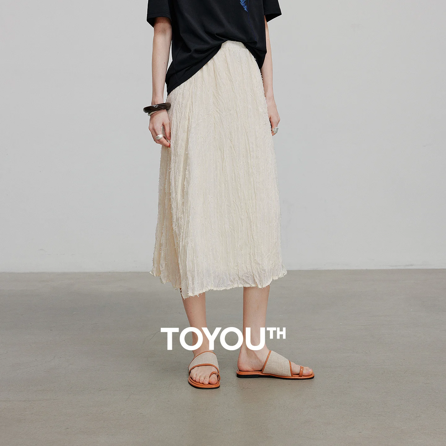 

TOYOUTH Women Skirts 2026 Summer New Plant Vine Jacquard Elastic Waist Fairy Romantic Midi Skirt