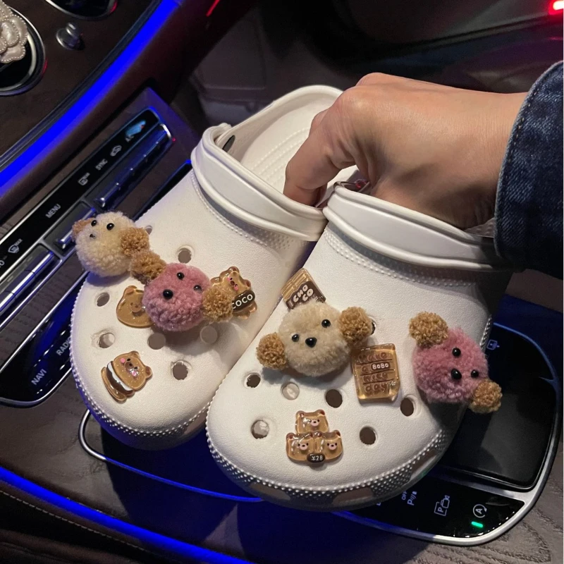 Hot Plush Dog Head High-End Cartoon Shoe Flower Adaptation Hole Shoe Accessories Shoe Flower Decoration DIY Accessory Buckle