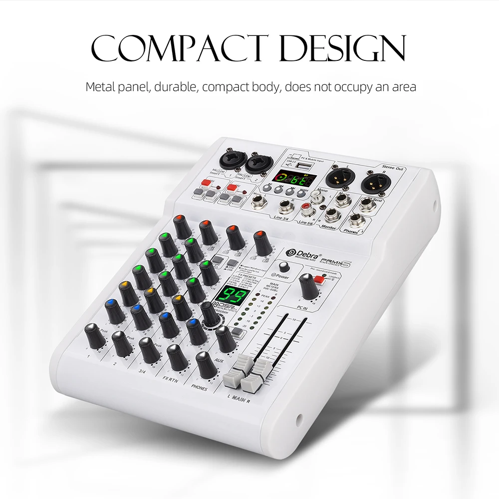 PRMX-6 Audiomixer mit 5,0 BT DJ-Konsole, 99 DSP-Effekten, tragbare Mischpult für Live-Performance, Aufnahmestudio – Detail 10