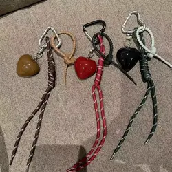 Fashionable Heart Leather Rope Keychain Handmade Cherry Bow Bag Pendant Ornaments Y2K Bag Charms Gifts